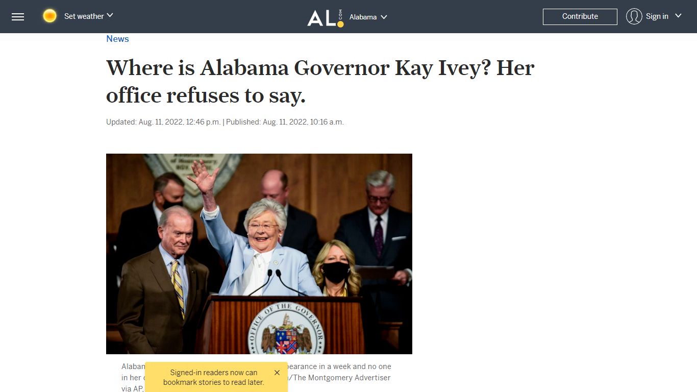 Where is Alabama Governor Kay Ivey? Her office refuses to say.